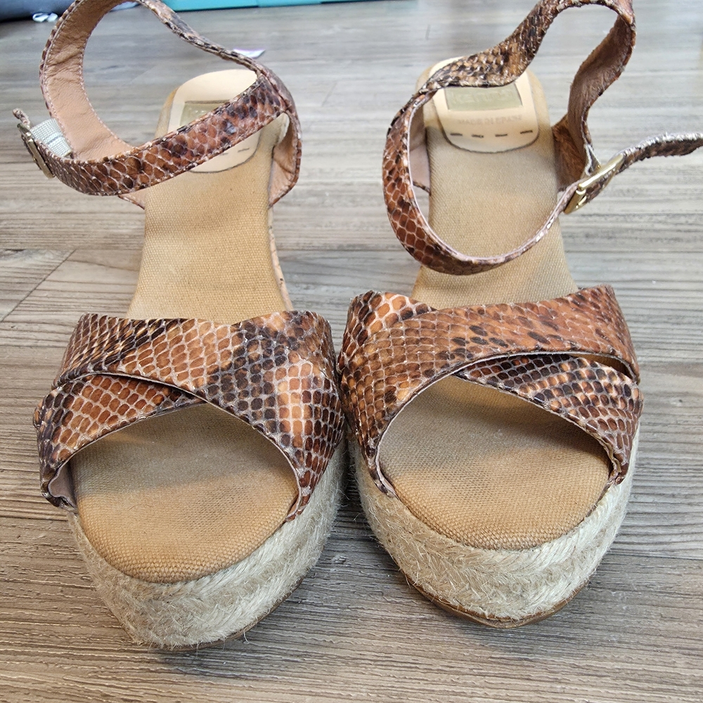 Kanna Snake Embossed Brown Leather Wedge Sandals